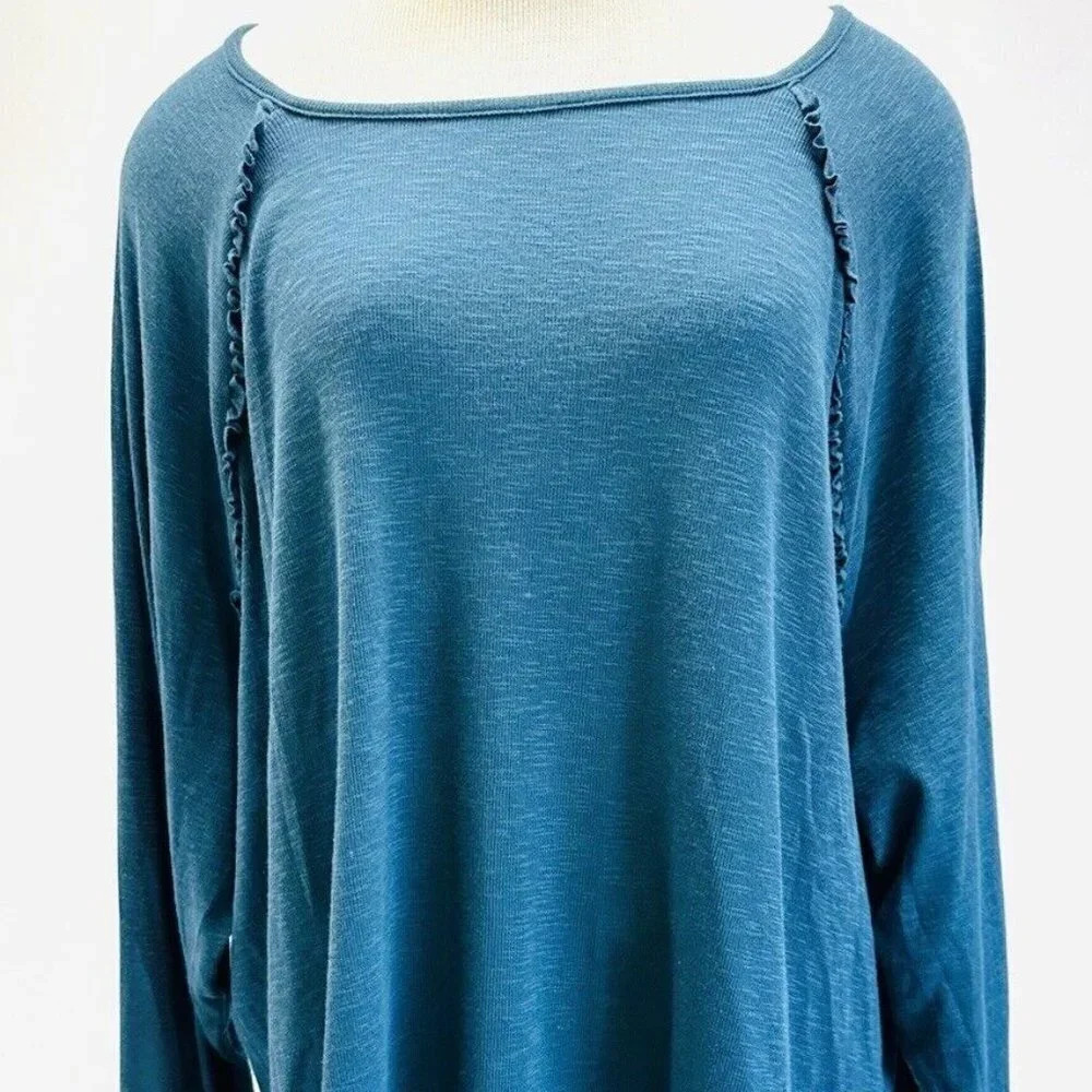 NWT LAUREN CONRAD Women Long Sleeve Pullover Round Neck Blue Shirt Plus Size XXL